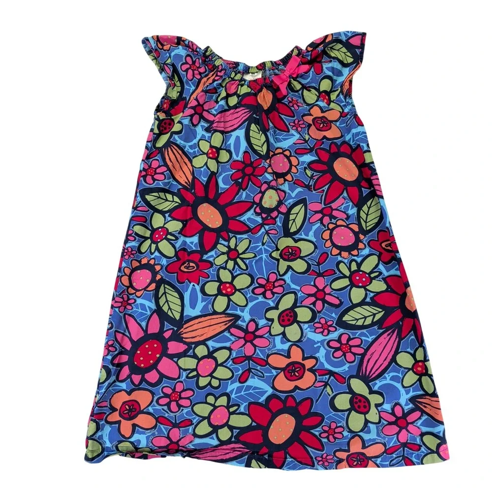 Hanna Andersson Retro Dress Bakery Blue Floral Cap Sleeve Cotton 140 US 10 38945
